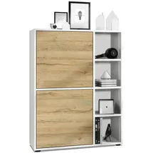 Vladon Highboard 79 x 105,5 x 35,5 cm Weiß matt / Eiche Natur