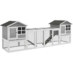 PawHut Kaninchenstall mit herausnehmbarer Bodenwanne grau, weiß 259L x 64B x 92H cm