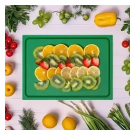 morleos Muvell Schneidebrett Kunststoff HDPE500 | Grün 35x25x2 cm | Schneidbrett | Gastro Profi HACCP Obst & Gemüse Küchenbrett | 1 Seite mit Saftrinne |