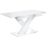 altdecor Esstisch ausziehbar, ideal als Küchentisch, Esszimmertisch oder Wohnzimmertisch, solide Konstruktion aus Möbelplatte, - RONX - Weiß Hochglanz, Holzwerkstoff, Rechteckig,Rechteckig, X-Form, 80x75x140 cm, Esszimmer, Tische, Esstische