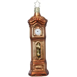 Christbaumschmuck Standuhr 15cm - Glas Figur Mundgeblasen & Handbemalt Weihnachtsbaum Anhänger Weihnachten Christbaumanhänger Uhr Pendeluhr Braun
