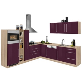 Kochstation Winkelküche »KS-Samos«, mit E-Geräten, Stellbreite 260 x 270 cm mit Stangengriffen aus Metall lila