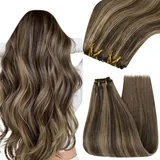 YoungSee Echthaar Tressen zum Einnahen Blond 50cm Tressen Echthaar Dunkelbraun Strahnchen Blond Tressen Extensions Echthaar Remy Haartressen Echthaar Weft Extensions Echthaar Tressen 100g #P4/27