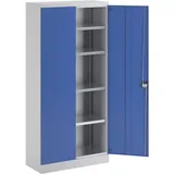 eurokraft | Stahlschrank Nilas | mit 4 Fachböden | HxBxT 1950 x 915 x 421 mm | lichtgrau/enzianblau