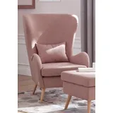 OTTO home Ohrensessel Salla Fellimitat 78 x 118 x 94 cm Rosa mit Hocker