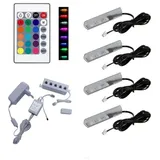 QLS LED RGB Set Glaskantenbeleuchtung Clip 12V mit Fernbedienung 16 Farben Dimmbar (Weiß, 4 Stück)