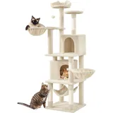 Yaheetech Katzenkratzbaum 175 cm deckenhoch Kratzbaum für Katzen, Stabil Kletterbaum mit Sisal-Kratzsäulen Plattformen Korb Hängematte Plüschball, Beige