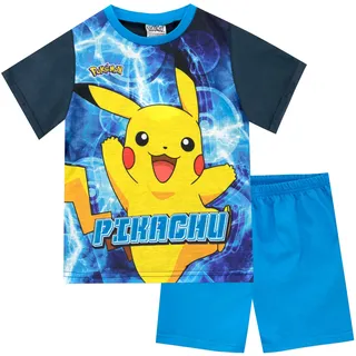 Pokemon Schlafanzug Jungen | Pikachu Pyjama Kurz Blau 140 - 140