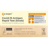 Citest Covid-19 Antigen Rapid Test (Swab) von Citest Diagnostics, 5er Packung, Corona Antigen Schnelltest für zu Hause, Höchste Messgenauigkeit lt. Stiftung Warentest (100 Stück (20x 5er Pack))