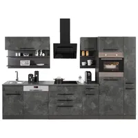 kochstation Küchenzeile »KS-Tulsa«, ohne E-Geräte, Breite 320 cm, schwarze Metallgriffe, MDF Fronten