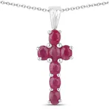 vira jewels Kette mit Anhänger 925-Sterling Silber rhodiniert Glänzend Rubin rot / Weiß