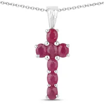 vira jewels Kette mit Anhänger 925-Sterling Silber rhodiniert Glänzend Rubin rot / Weiß