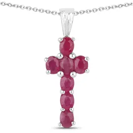 vira jewels Kette mit Anhänger 925-Sterling Silber rhodiniert Glänzend Rubin rot / Weiß