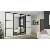 Schwebetürenschrank 4D/320 Anderson Kiefer mit 2 Spiegeln, Schwarze Beschläge - Schwarz