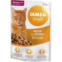 Iams Delights Senior Huhn in Sauce, Nassfutter für ältere Katzen ab 7 Jahre, Probiergröße, Einzelbeutel (85 g)