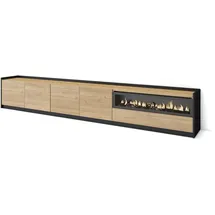SKRAUT HOME Lowboard 310x50x37 cm Eiche Schwarz Holzwerkstoff