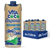Vita Coco Organic Kokoswasser 6×1 L, Reich an Vitamin C und Kalium, Fettfrei, Kalorienarm, Gentechnikfrei, Glutenfrei, Vegan