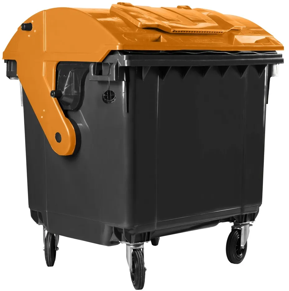 Hardwex Müllcontainer 1100 l Schwarz mit orangenem Runddeckel, Deckel im Deckel