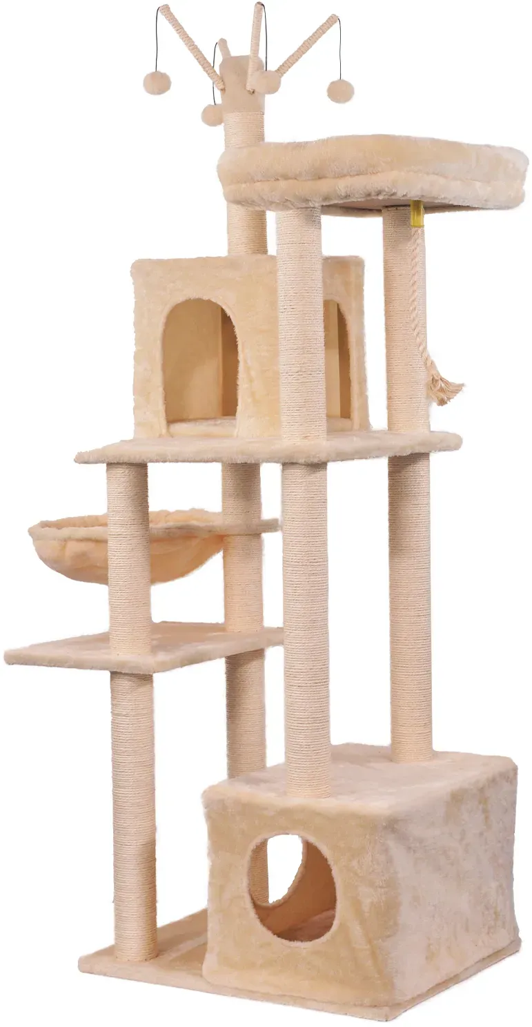 BENNO® Katzen Kratzbaum, 165 cm Katzenbaum Kletterturm, Kletterbaum, Höhlen, Sisal umwickelte Säulen, beige