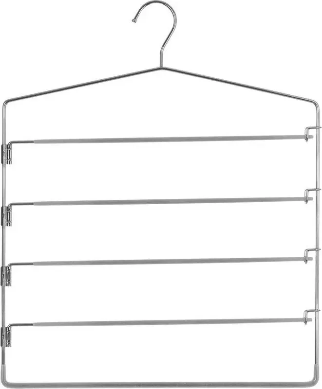 Grauer Bügel aus Metall und PVC mit Clips für 5 Hosen