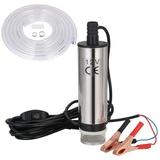 flintronic DC 12V 51mm Dieselpumpe Wasserpumpe mit 5M PVC Schlauch Transparenter, Öl Diesel Wasser Tauchpumpe Transfer für Auto, KFZ, Boot - Silber