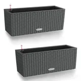 Lechuza 2er Set BALCONERA Cottage 50 Selbstbewässernder Pflanzkübel Kunststoff Innen und Außen Blume Rattan Optik Pflanzkübel und Fensterkasten mit Drainageloch H19 L50 B19 cm Granit