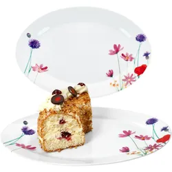 2x Marie Servierplatte oval Porzellan 35,5x24,3cm Blumen Grill-Teller Antipasti