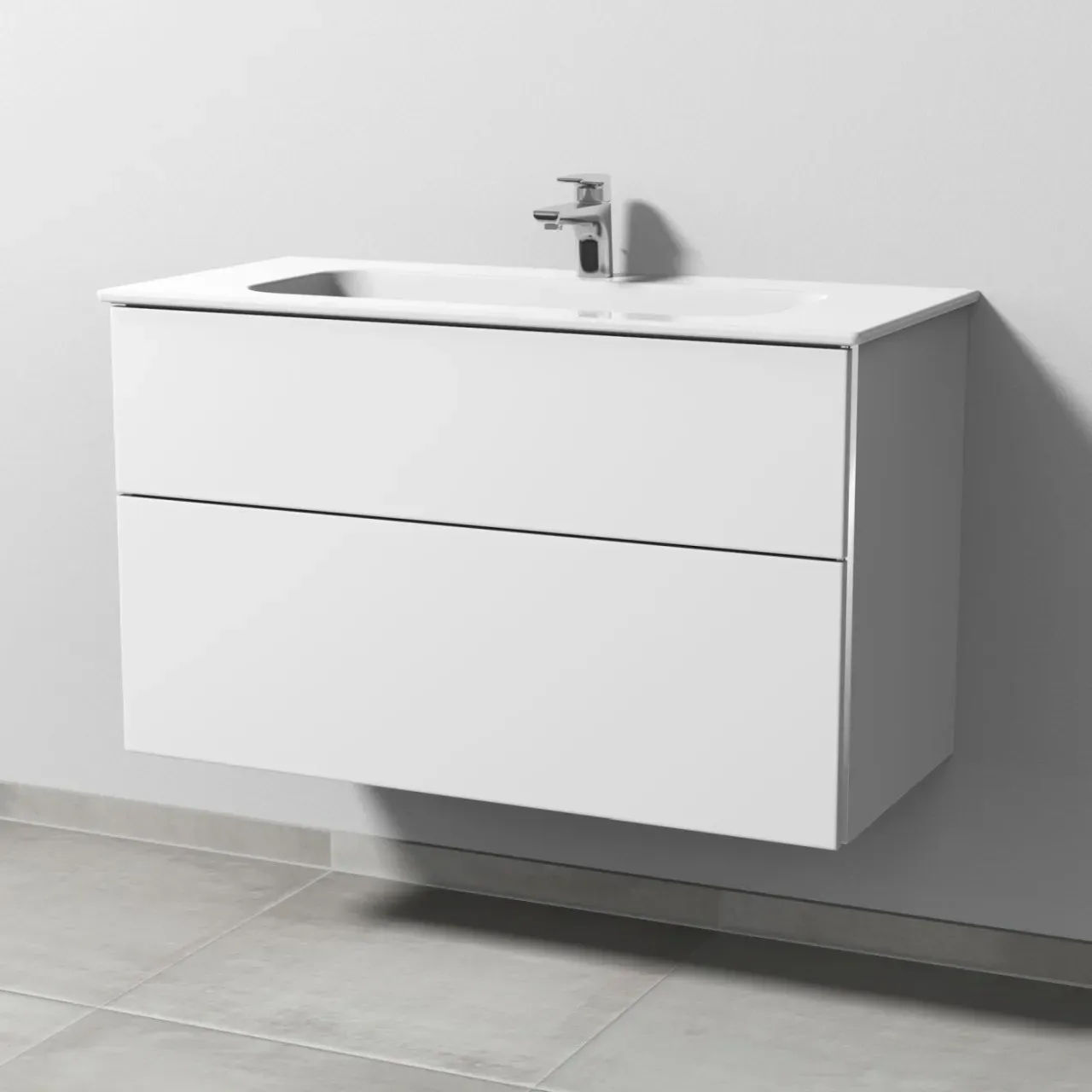 Sanipa 3way Keramik-Set Design Keramik-Waschtisch und Unterbau mit 2 Auszügen, Weiß-Soft BR48143