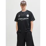 JACK & JONES Herren, Rundhals, T-Shirt JCOCOVER RETRO FOOTBALL relaxed fit, 12283345 schwarz, XL