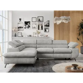 MKS Meble Ecksofa Sofa Grau, Wohnlandschaft L-Form mit Schlaffunktion und Bettkasten, Schlafsofa mit Bettkasten, Sofa mit Einstellbare Kopfstützen, Peter L ... - Hellgrau