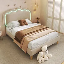 lanki international gmbh Jugendbett Odikalo 90 x 140 cm Samt beige rosa