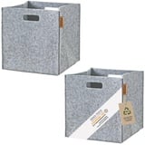 MIQIO® Design Aufbewahrungsbox aus Filz Stoff | 2er Set Aufbewahrungskorb | Faltbox 30x30x30 cm | Organizer Kisten passend für Kallax Regal | hellgrau - Schwarz