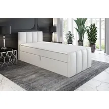 a&j möbelland gmbh Boxspringbett, Jugendbett FUNI 80x200 (Links) mit Bettkästen, Bonell-Matratze und Topper. Farbe: Weiß. - Weiß
