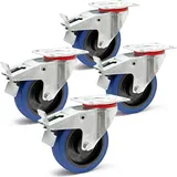 Wiltec Lenkrollen Set 4x Transportrolle Ø160mm 300kg pro Rad mit Kunststoffrad, Bremse und Anbauplatte, leiser Lauf, Transportrollen Möbelrollen