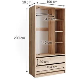 Vicco Kleiderschrank Elmo 100 x 200 x 50 cm Braun