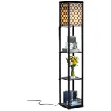 Costway 160x26x26cm Stehleuchte Regal, Standleuchte Holz, E27 Stehlampe, Moderne Innenbeleuchtung mit 3-ebenen, Bodenlampe für Schlafzimmer