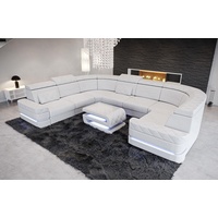 Sofa Dreams Wohnlandschaft Couch Sofa Leder Positano U Form Ledercouch, Ledersofa mit LED, mit Stauraum, Designersofa weiß