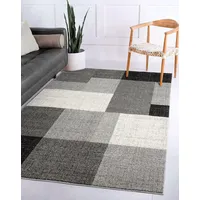 The CarPET Pearl – Moderner Kurzflor Teppich, dichter Flor, geometrisches Muster, Konturenschnitt, Wohnzimmer & Schlafzimmer Teppich, Kariert, Grau, 140 x 200 cm