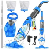 tillvex Poolsauger Blau/Grau mit Akku & Teleskopstange + Ersatzfilter bis zu 15 m3 | Pool Bodensauger elektrisch | Poolreiniger mit Filter & 60 mi...