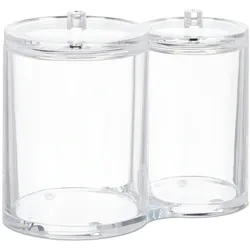 Relaxdays Doppel Acryl Organizer, Wattestäbchen Aufbewahrung, Wattepadhalter, rund, Deckel, pflegeleicht, transparent