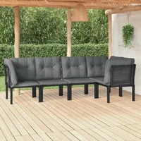 Ankonbej 5-tlg. Garten-Lounge-Set Schwarz und Grau Poly Rattan