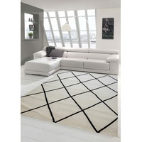 Teppich-Traum Skandinavischer Stil Wohnzimmerteppich Rautenmuster - pflegeleicht - Creme schwarz Größe 120x170 cm