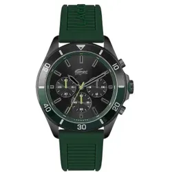 Lacoste für Herren. 2011153 Tiebreaker Uhr mit Chronograph und grünem Silikonband (OSFA), Schwarz, Lässig, Armbänder, Rostfreier Stahl