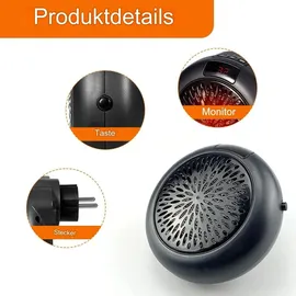 Keyoung Mini Heizlüfter Steckdose, mit Fernbedienung, Portable PTC Keramik Steckdosenheizung Bad,Steckdosen Heizlüfter Wandmontage für Badezimmer, Schwarz