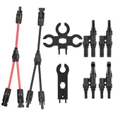 6mm2 Solarkabel Y-Verteiler,1 Paar Solarpanel 1Y2 10AWG Y Stecker Fotovoltaik Kabel,2 Paar Y Stecker Solar Männlich/Weiblich,2 Werkzeug, Solar PV Stecker T-Typ Solarstecker Y Kabel Solar(Rot +Schwarz)
