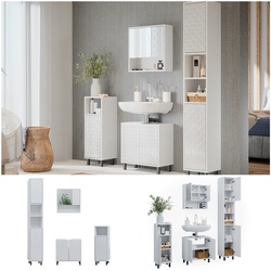 Vicco Badmöbel-Set Agasta weiß, Badezimmerschränke 3D Optik