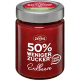 Zentis Fruchtaufstrich Erdbeere passiert 50 % weniger Zucker – 195 g Glas fein passierter Brotaufstrich mit Erdbeeren