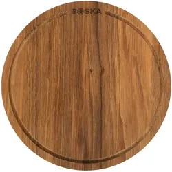 Boska Pizzabrett Friends S / Servierbrett aus Eichenholz / Pizza, Tapas und kleinere Speisen / Praktische Auffangrinne / Braun / ⌀ 24 cm