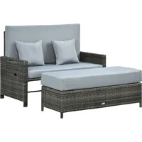 Outsunny Polyrattan Lounge-Sofa 2-Sitzer Gartensofa mit Kissen & Hocker, Gartenliege Grau für Terrasse & Balkon   Aosom.de