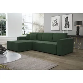 Fun Möbel Ecksofa Schlafsofa Sofa CONOR PREMIUM Stoff Poso Dunkelgrün Ottomane Links - Grün